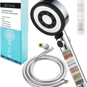 Para de dus cu filtru de înaltă presiune, filtru anticalcar, cap de duș Cap de duș de înaltă presiune, economisiți apă și bani: Capul de duș cu filtru BECMai cu tehnologie turbo crește presiunea apei și economisește apă, panouri din oțel inoxidabil pentru a preveni depunerile de calcar, ușor de curățat și cu durată lungă de viață. Capul de duș ecologic cu funcție de masaj vă ajută să reduceți stresul la locul de muncă. Vă rugăm să îndepărtați economizorul de apă în caz de presiune scăzută a apei. 5 moduri de jet de apă, îmbogățește dușul: Capul de duș cu furtun are 5 tipuri de duș: duș cu efect de ploaie, masaj, jet și o combinație de 4 jeturi flexibile. Atingeți butonul de comutare pentru a selecta cu ușurință modul de apă dorit. Butonul de pornire și oprire vă permite să opriți dușul în orice moment, economisind apă. Cap de duș cu furtun din oțel inoxidabil, durabilitate ridicată: Acest cap de duș economic pentru baie este fabricat din oțel inoxidabil rezistent la rugină și anticalcar, cu o lungime de 1,5 m, cu o conexiune standard pentru utilizare universală. Acest cap de duș este livrat cu 1 cartuș filtru detartrant cu o durată de viață de aproximativ 3-6 luni. Cartușul filtrului BECMai este compatibil cu acest buton și poate fi achiziționat ca înlocuitor pentru cel vechi. UȘOR DE INSTALAT, FĂRĂ UNELTE NECESITE: Acest cap de duș poate fi folosit ca un cadou de sărbători pentru familie și prieteni, potrivit pentru acasă, case de închiriat, apartamente și hoteluri în baie. Dacă aveți întrebări, vă rugăm să ne contactați.