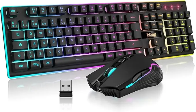 Tastatură mouse wireless RedThunder K10 cu autonomie extinsă 1 Tastatură și mouse wireless baterie reîncărcabilă de 3800 mAh și iluminare