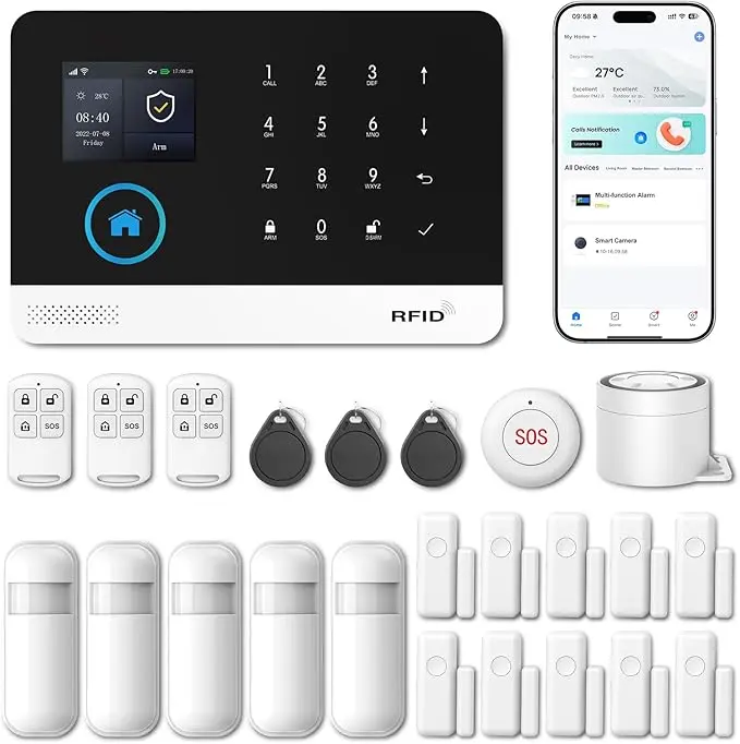 Kit alarmă wireless XNY 4G – 24 piese Control complet și alertă instantă 1 Kit de alarmă wireless pentru casă XNY 4G 24 piese compatibil cu Alexa