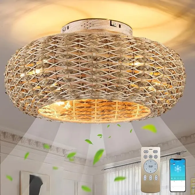 Lustre ventilator vintage 50cm – confort și funcționalitate în living 1 Lustre cu ventilator vintage – Eficiență silențioasă, bambus natural 50cm