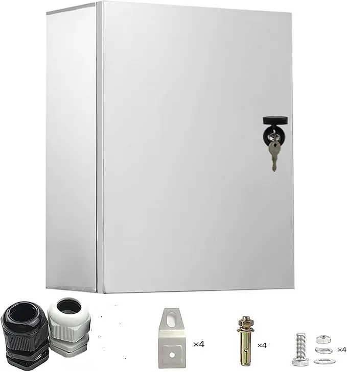 Tablou distributie inox 30x25x14 cm – montare sigură și durabilă 1 Tablou de distribuție din oțel inoxidabil, cutie de joncțiune 30 x 25 x 14 cm, placă de montare izolatoare încorporată, impermeabil, montare pe perete, separator electric