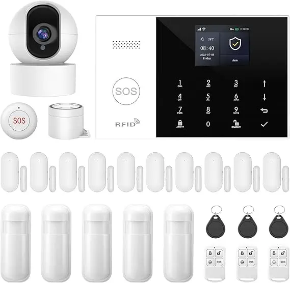 Sistem alarmă wireless 4G XNY 25 PIESE cu cameră securitate 1080p 1 Sistem de alarmă wireless 4G XNY, sistem de alarmă WiFi pentru acasă cu cameră de securitate 1080p Pan/Tilt, senzori pentru uși și ferestre