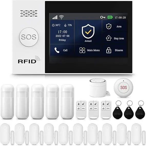 Sistem alarmă WiFi GSM 4G PGST 24 PIESE– Control inteligent și fiabilitate 1 sistem de alarmă WiFi + GSM 4G cu 24 de piese cu sirenă, senzori pentru ușă și fereastră și telecomandă
