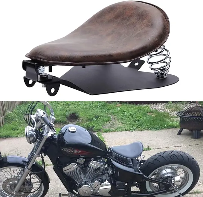 Pernă scaun motocicletă retro cu arc VISĂTOR – confort sporit 1 Pernă de scaun solo pentru motocicletă retro, cu arc, Bobber Sportster