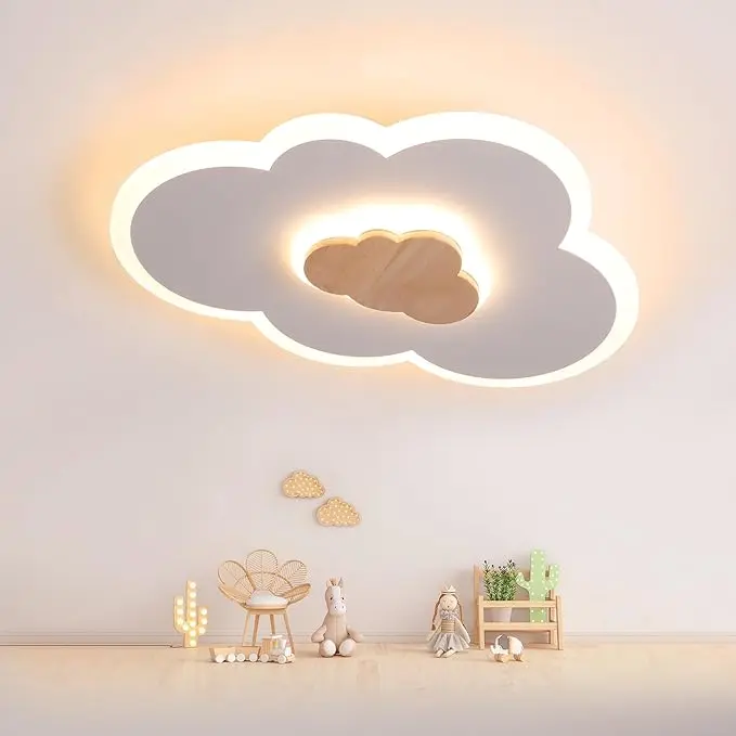 Lustra camera copii LED FANLG, design nor, lumină alb cald 1 lustra camera copii LED FANLG pentru camera copiilor, 40 cm, formă de nor, lampă pentru copii, alb cald, 3000 K, lampă creativă cu nor, lampă de tavan pentru camera copiilor, dormitor,