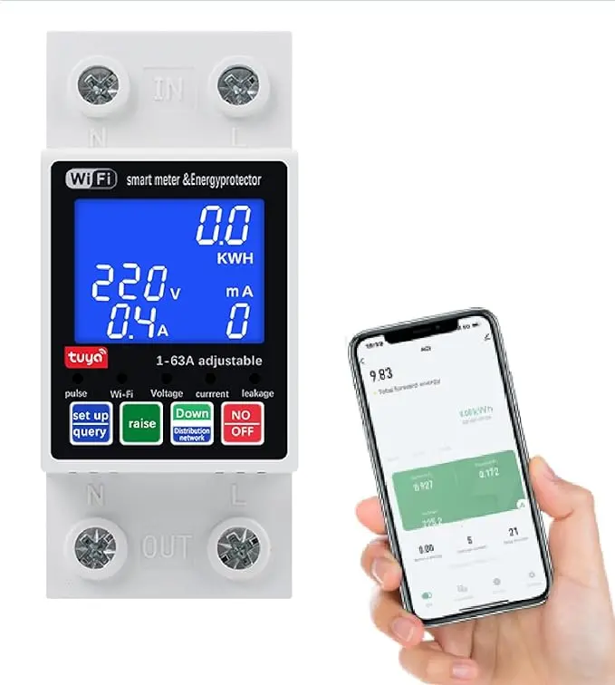 Contor inteligent wireless 2P 63A 230V cu control WiFi și LED 1 contor inteligent Wireless Smart Meter Contor AC cu iluminare de fundal 2P 63A AC 230V