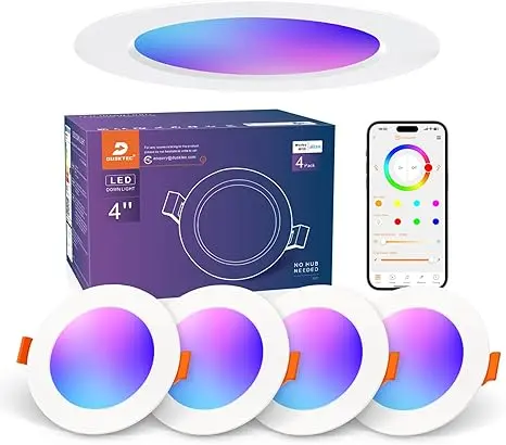 Spoturi inteligente DUSKTEC cu control vocal și LED RGB 10W 1 Spoturi inteligente pentru tavan cu aplicație și control vocal, Spoturi LED RGB colorate 2700K-6000K, 10W