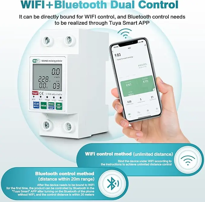 Contor de electricitate DEWIN, șină DIN, contor inteligent de energie Tuya WiFi Contor de electricitate DEWIN, șină DIN, contor inteligent de energie Tuya WiFi