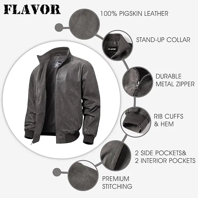 geaca bomber casual FLAVOR pentru bărbați, din piele naturală, Marimea L/EU50 geaca bomber casual FLAVOR pentru bărbați, din piele naturală, Marimea L/EU50