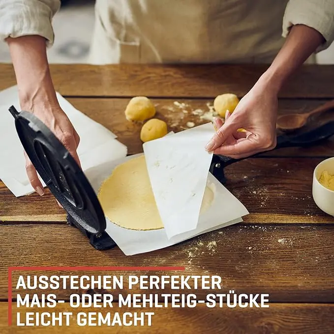 Presă pentru tortilla Uno Casa 20 cm - Aparat de tortilla din fontă de înaltă performanță - Pachet bonus cu 100 de foi de hârtie pergament Presă pentru tortilla Uno Casa 20 cm - Aparat de tortilla din fontă de înaltă performanță - Pachet bonus cu 100 de foi de hârtie pergament