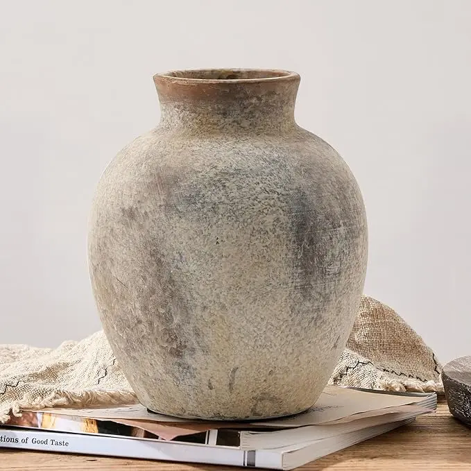 Vază ceramică rustică teracotă PORCER, decor casă util 1 Vază rustică din ceramică PORCER cu flori, 15 cm pentru decorarea casei, teracotă pentru sufragerie,