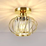 Lampă de tavan aurie mini candelabru cu cristal, lampă de tavan modernă cu abajur rotund metalic E27 lampă de tavan pentru dormitor living bucătărie hol [Clasa energetică F]
