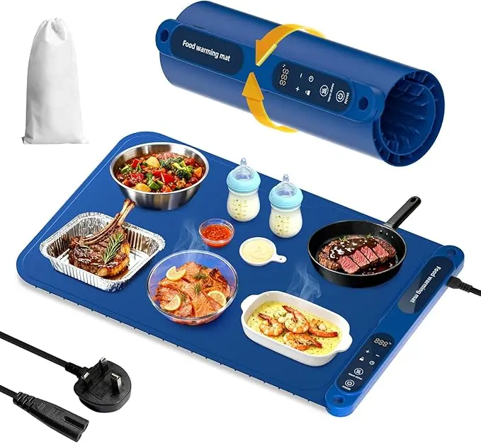 Placă încălzire alimente cu temperatură reglabilă FULDENT 60 x 38 cm 1 Placă de încălzire a alimentelor, încălzitor de alimente, încălzire completă, control al temperaturii reglabil, placă de încălzire pliabilă portabilă cu material nanosilicon pentru menținerea caldă sau decongelare