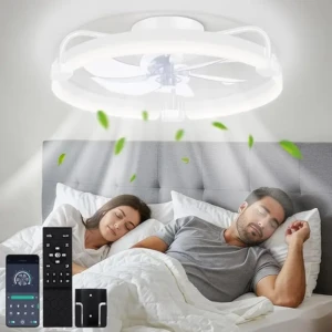 Ventilator de tavan OUTON 50 cm cu iluminare și telecomandă, 3 temperaturi de culoare, 6 viteze, lampă de tavan LED cu ventilator, ventilatoare de tavan moderne pentru dormitor, living, alb [Clasa energetică G]