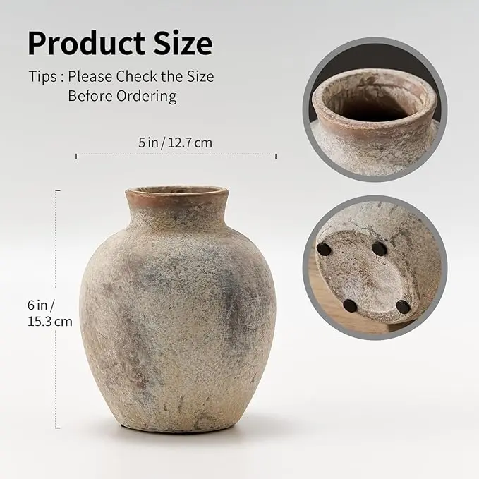 Vază rustică din ceramică PORCER cu flori, 15 cm pentru decorarea casei, teracotă pentru sufragerie, Vază rustică din ceramică PORCER cu flori, 15 cm pentru decorarea casei, teracotă pentru sufragerie,