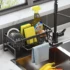 organizator de bucătărie cu tavă de scurgere automată pentru suport de burete, suport pentru prosoape,