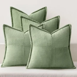 MIULEE Set de 4 Huse de Pernă din Catifea Cordow, Huse de Pernă Moderne și Decorative, pentru Perne de Canapea, Perne Decorative, Perne de Canapea, pentru Living, Dormitor, Verde, 40